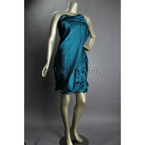 $2295 NWT DONNA KARAN Electric Teal Sateen Strapless Dress 6 - Picture 1 of 7